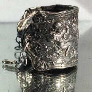 Antique Art Nouveau Cherub Sterling Silver Cuff